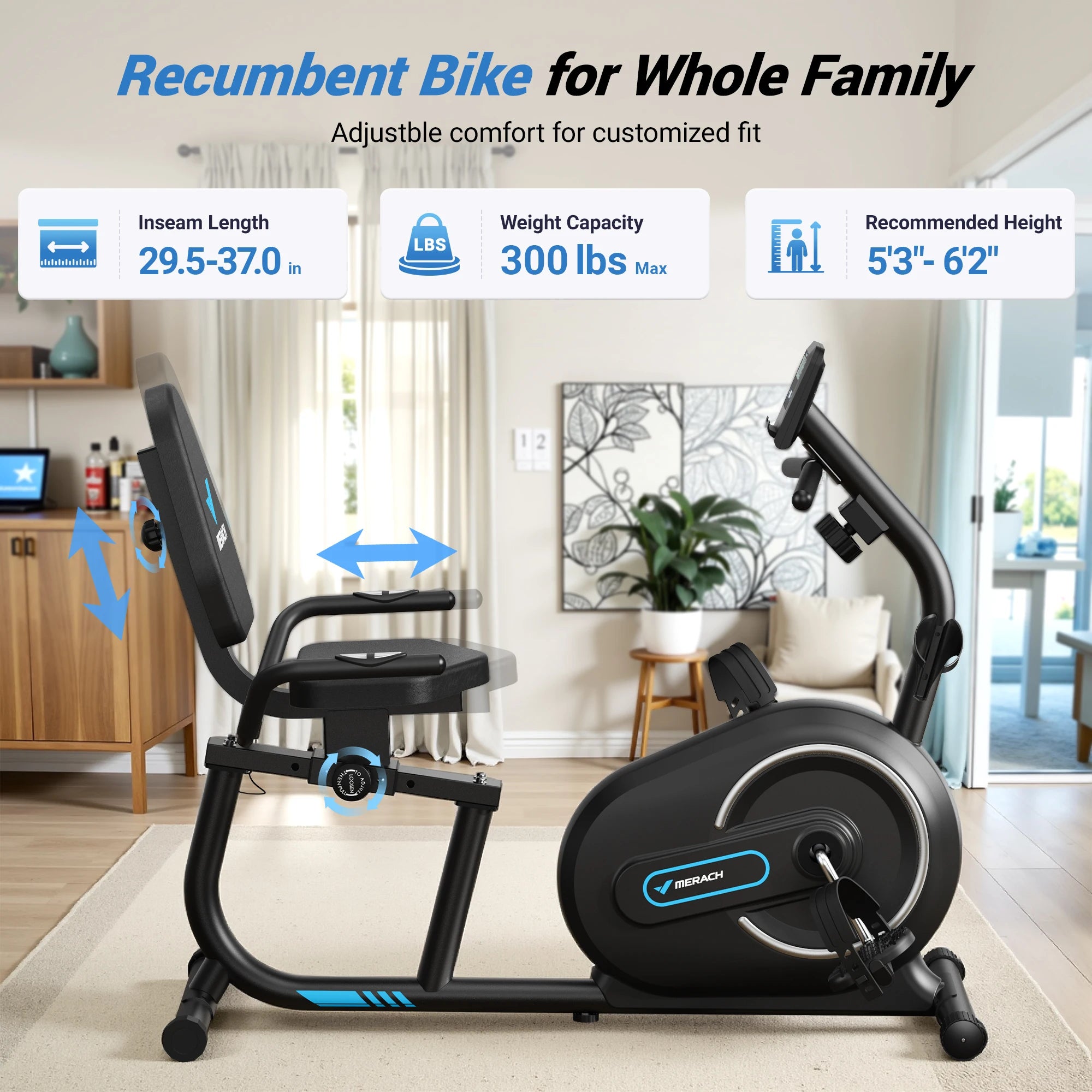MERACH Recumbent Exercise Bike for Home Smart Bluetooth Exclusive App Connectivity LCD Heart Rate Handle Magnetic Recumbent Bike