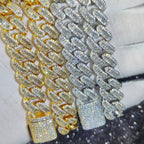 15mm Iced Out Cuban Link Chain 5A+ Baguette Cubic Zirconia Silver/Gold Plated Bling CZ Necklace Hip Hop Rapper Luxury Jewelry