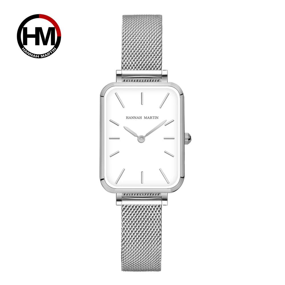 Hannah Martin Women Watch 34mm Simple Design Square Dial Lightweight Japanese Quartz Movement Rose Gold Stainless Steel Mesh Strap Classic Watch US Local Fast Shipping Surprise Gift Watch
