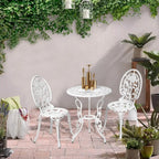 Outdoor Patio Bistro Set 3 Piece Cast Aluminum Rose Pattern Table And Chairs Durable All Weather Rust Resistant Garden Balcony Deck Furniture Rose White