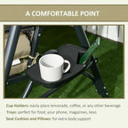 3-Seat Outdoor Swing with Adjustable Shade, Removable Cushion, and Rattan Seat for Garden, Porch, Backyard, Poolside