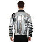 A person named Michael imitates costumes cosplay costumes performance costum silver leather jackets Halloween stage costum