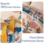 Boho Throw Blanket - 100% Cotton Soft Summer Throw Blanket for Bed, 50"x60" Reversible Breathable Lightweight Blankets, All Sea