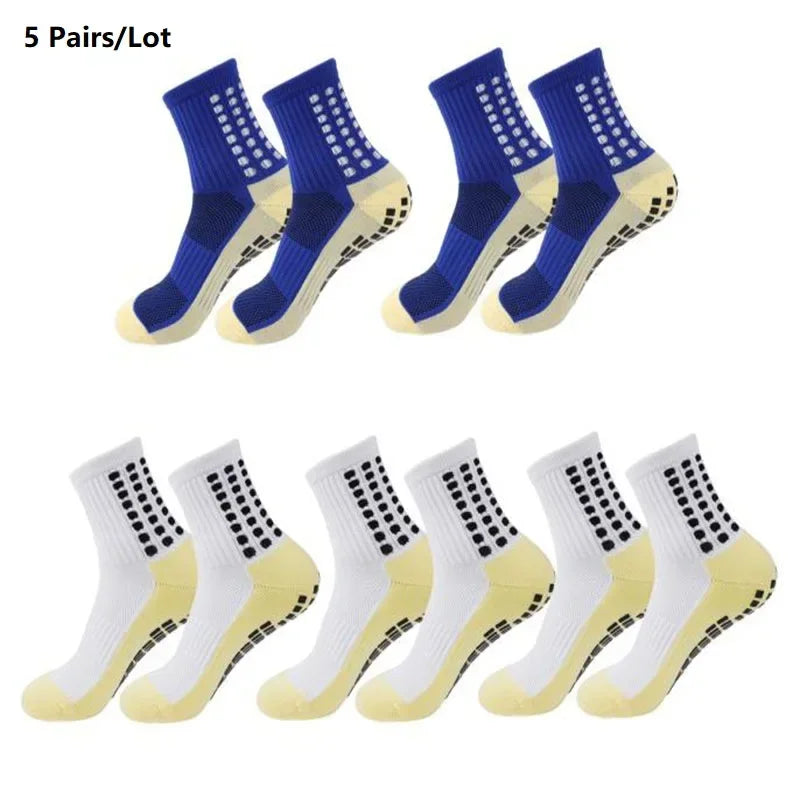 1/5/10/20 Pairs Unisex Mid Calf Sports Socks Silicone Anti Slip Dots Football Basketball Yoga Athletic Socks For Men