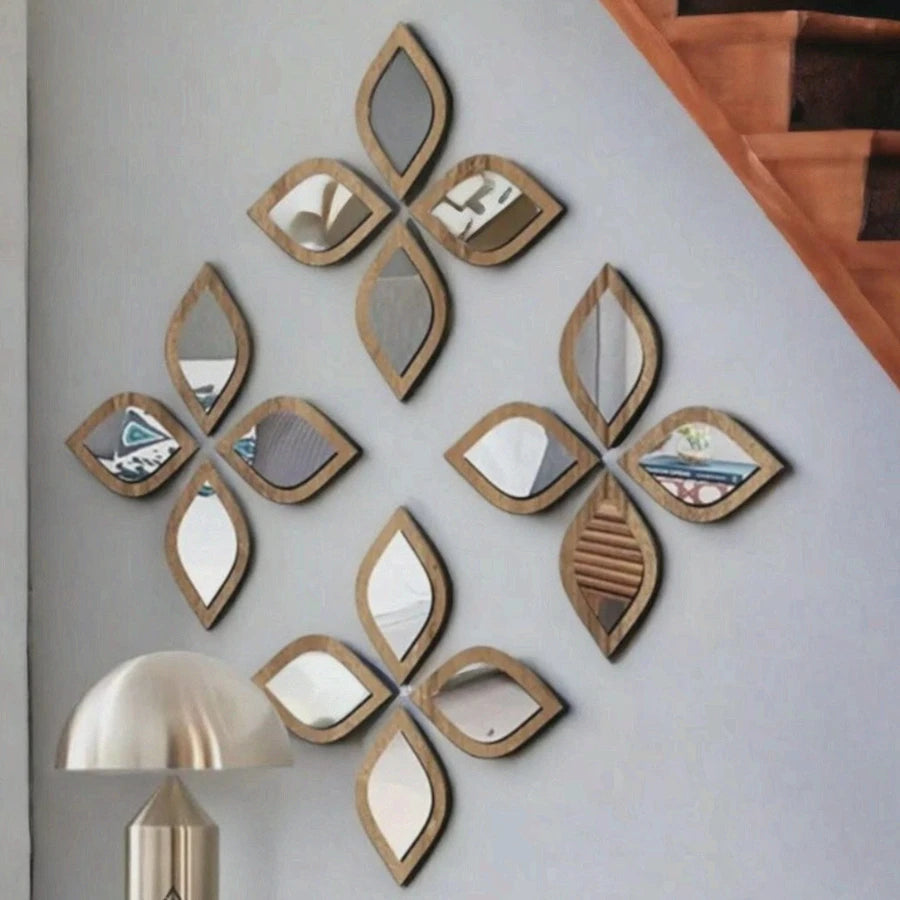 4PCS Boho Tear-Shaped Decorative Wall Mirrors, Acrylic Modern Mirror Wall Art, Bedroom, Office, Bedroom & Living Room Ornament