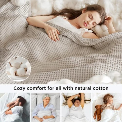 100% Cotton Throw Blanket for Spring Summer, Ultra Soft Waffle Weave Blanket for Couch Sofa Chair, Thin Lightweight Breathable