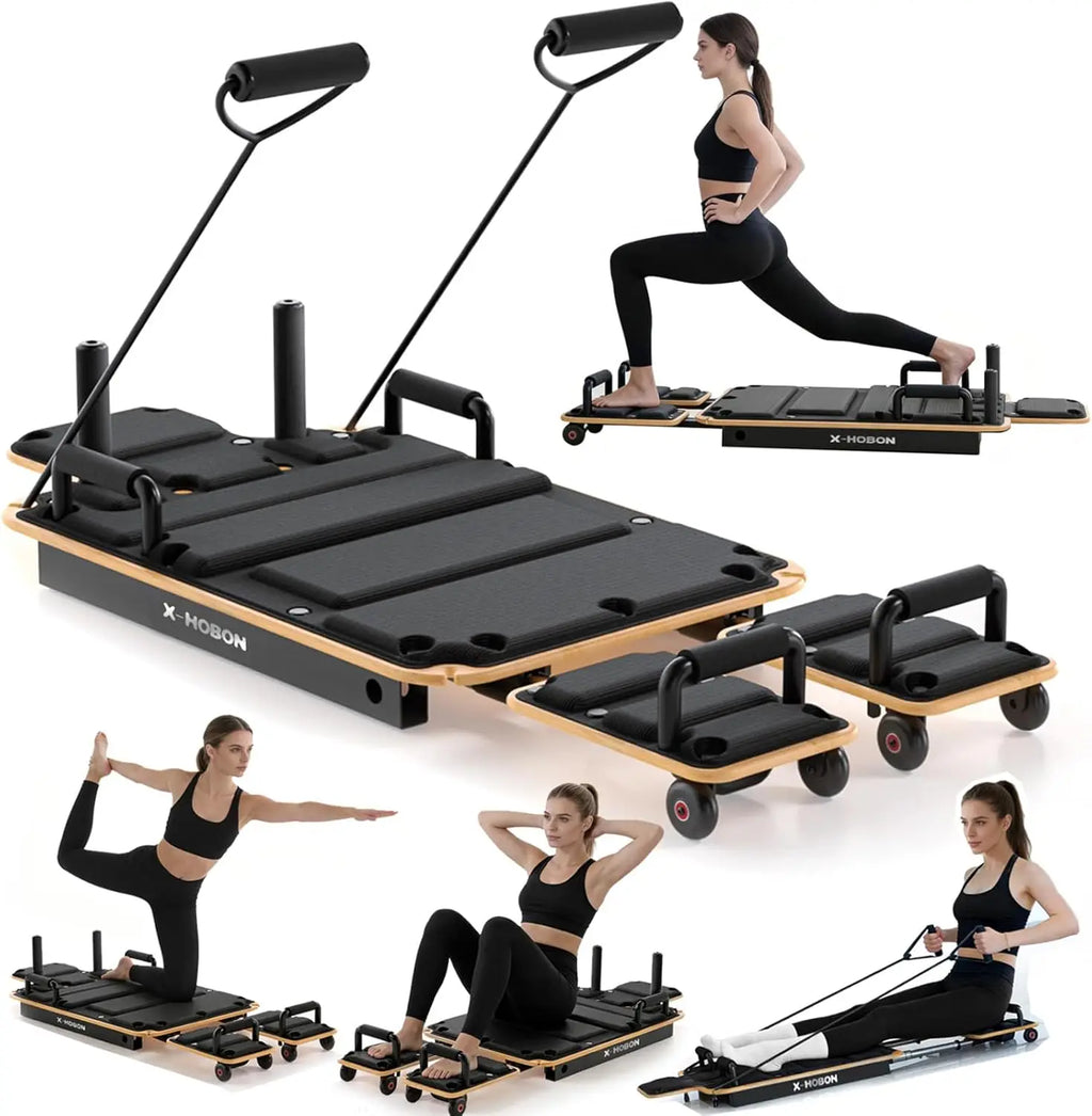 Home Workout Pilates Board in Maple Wood & Steel, Natural Color, Quick Assembly & Adjustable Resistance