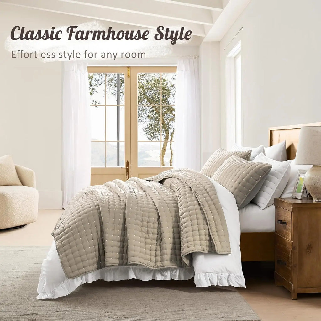 Luxury Cross-Stitch Design Quilt Bedding Set Lightweight Soft Summer Bedspread All-Season Quilted Coverlet with 2 Pillow Shams Twin Queen King California King Size Bed Covers