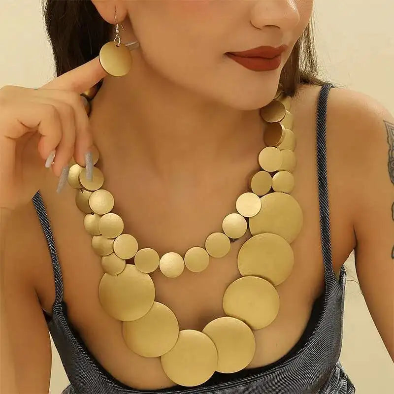 Africa Nigeria Jewelry Set Boho Double-layer Colored Geometric Round Wooden Beads Necklace Earrings For Women Trend 2025