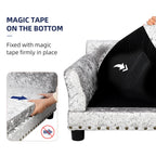 Deluxe Silver Dutch Velvet Dog Couch Bed Sofa with Removable Cushion for Medium to Large Dogs Comfortable Upholstered Pet Sofa