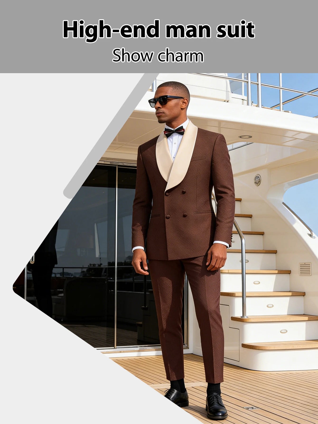 Men's Double Breasted Suit 2-Piece Set, Shawl Collar Waffle Texture Blazer Jacket & Pants, Formal Wedding Prom Business Wear