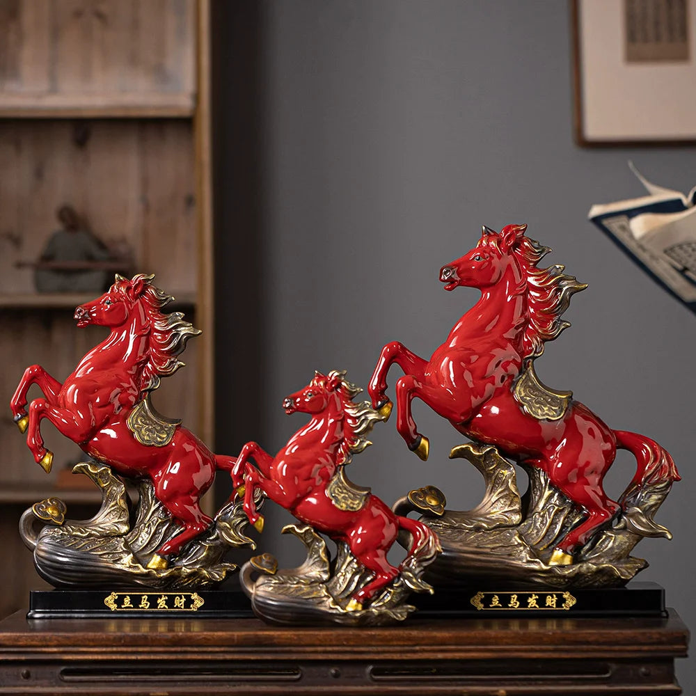 Ceramic Horse Statue, Chinese Zodiac Horse Figurine for Office Desk Home Decor, Success & Luck Gift, Artistic Animal Sculpture