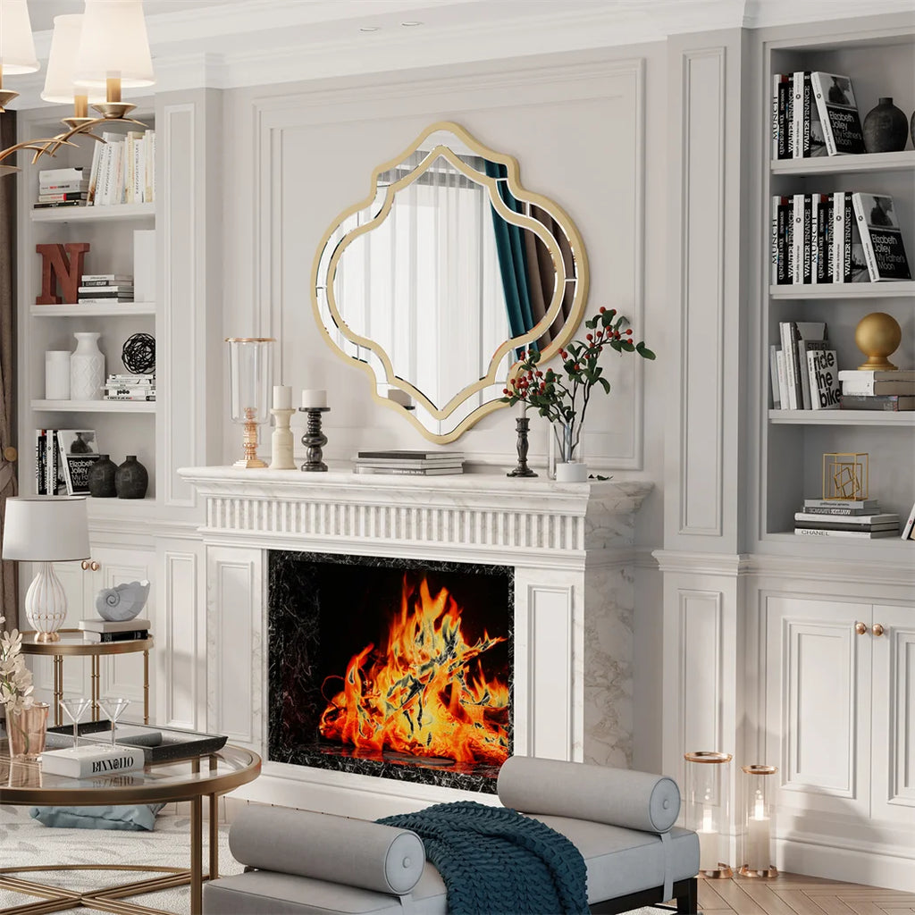 LUVODI Irregular Silver Wall Mirror with Golden Rim Decorative Home Accents for Entryway And Fireplace Hanging