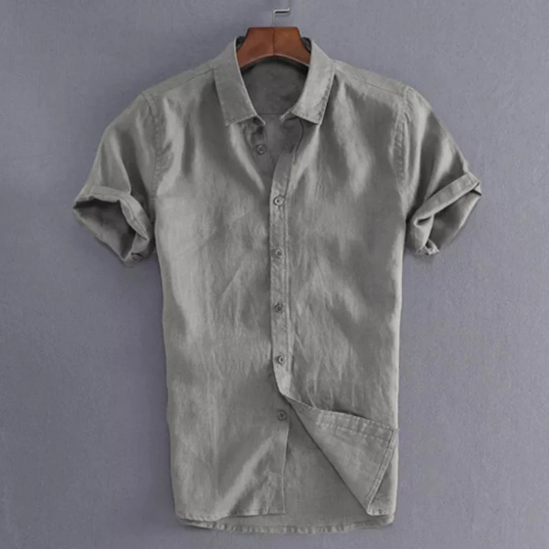 Men's Casual Short Sleeve Shirts Leisure Street Wear Lapel Button-down Solid Color Shirts for Men Vintage Vacation Blouse M-3XL