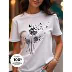 【New Arrival】Dandelion Butterfly Watercolor Print T-Shirt Women's Summer Cotton Casual Top