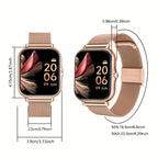Full Touchscreen Smartwatch for Men and Women, Wireless Bluetooth for Making/answering Calls, 100+ Sports Modes, Weather, Stopwatch, Timer, Alarm Clock, Alloy Case, Stainless Steel Strap, Stylish and Minimalist Design, Compat
