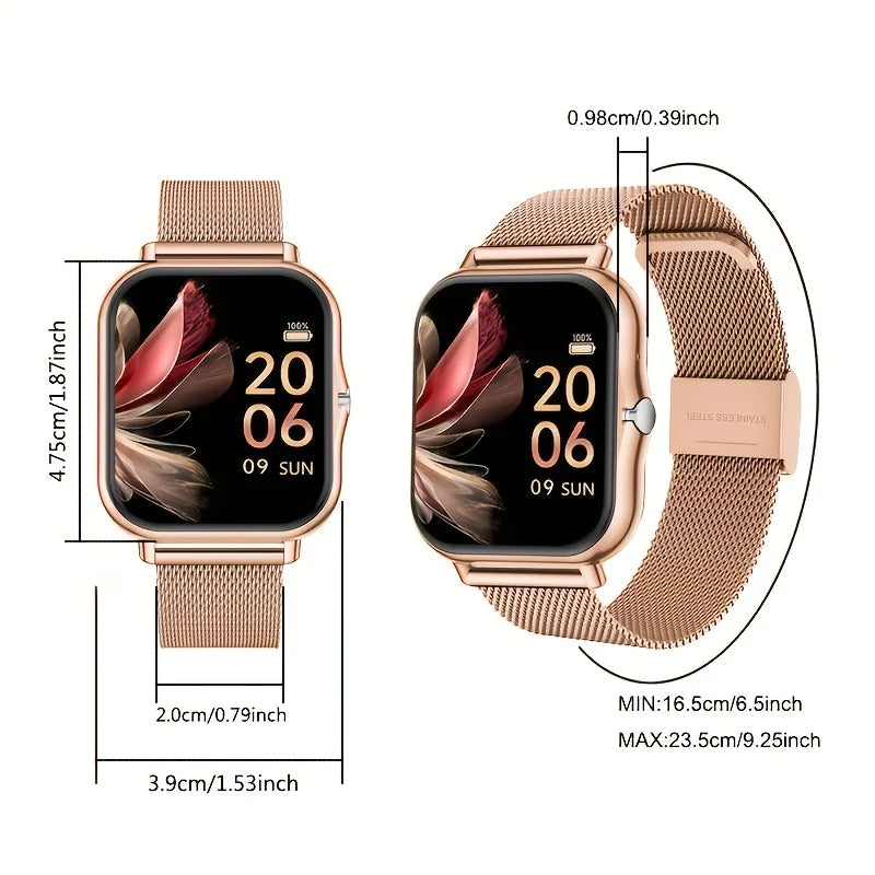 Full Touchscreen Smartwatch for Men and Women, Wireless Bluetooth for Making/answering Calls, 100+ Sports Modes, Weather, Stopwatch, Timer, Alarm Clock, Alloy Case, Stainless Steel Strap, Stylish and Minimalist Design, Compat