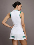 Preppy Style Sleeveless Polo Golf Tennis Dress - Women Summer Stretchy Tennis Skirt with Collar, Elegant Green Stripe A-Line Mini Dress for Golf Vacation
