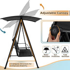 2-Seat Patio Swing Porch Swing w/ Adjustable Canopy for Garden Black Outdoor Furniture