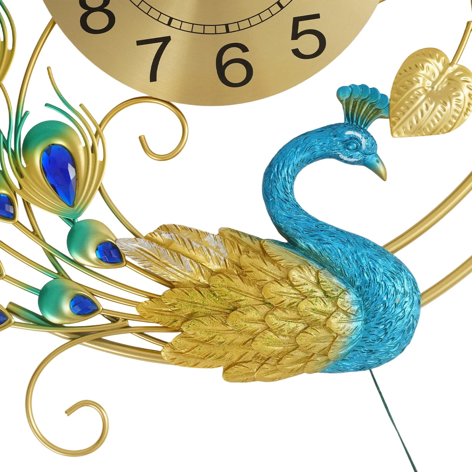 Luxury Large Peacock Wall Clock Silent Quartz Golden Blue Art Decor for Living Room Bedroom Office Unique Gift Home Kitchen Cafe Bar Resin Metal 58cm