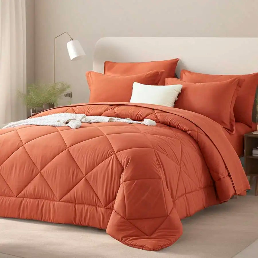 5/7 Piece Solid Color Bed Comforter Set Queen, Creative Geometric Pattern Design, Soft And Comfortable Summer Bedding Set