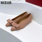 2026 Women's leather loafers, low-heeled moccasins with bows, light ballet flats spring and autumn