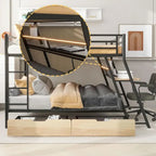 Double Deck Bunk Bed with Integrated Desk, Lights, and Storage Drawers, No Box Spring Needed, Black