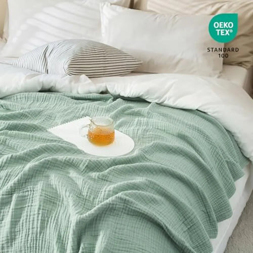 100% Cotton Muslin Blanket 108" X 90" Size 4-Layers Summer Gauze s for Bed Couch Soft Lightweight Breathable Linen Blankets Bed