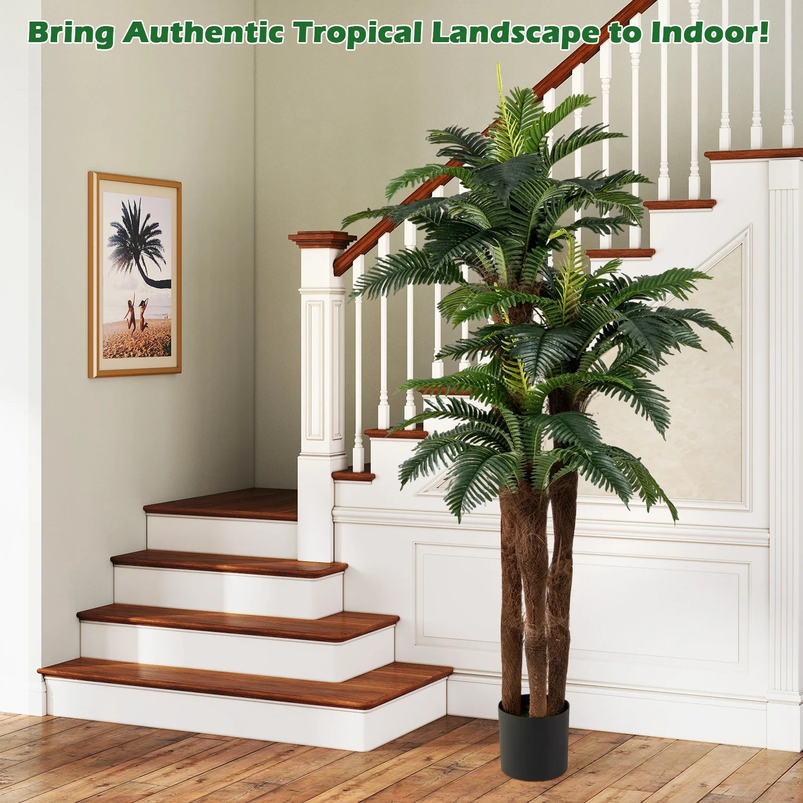 2 Pack Artificial Palm Tree 6. 3 ft Tall Fake Tropical Plant w/ 3 Real Barks