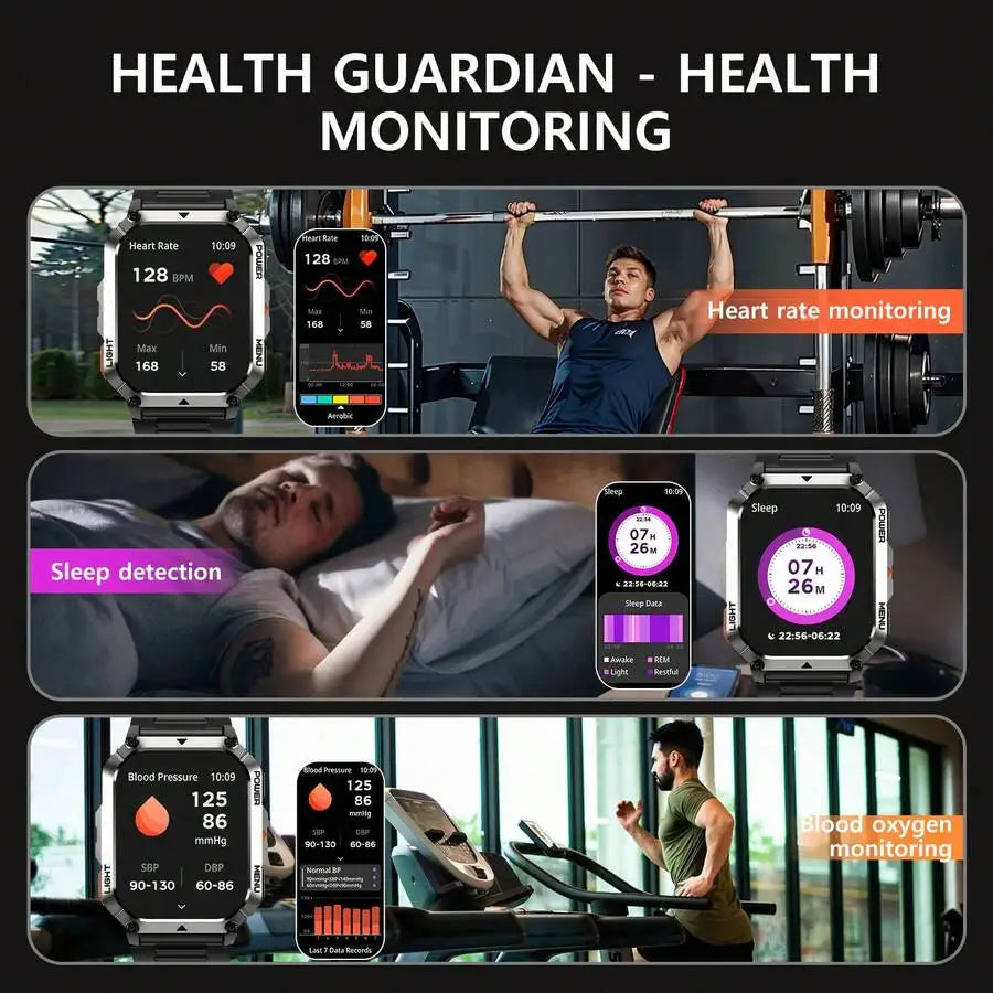Smart Watch For Men Women, 2.01in HD Touch Screen Smartwatch With Heart Rate Sleep Monitor Compass Flashlight, Waterproof Sport
