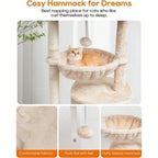 Small Cat Tree For Indoor Cats, Kittens Condo With Scratching Post And Board, Modern Activity Tower With Cradle, Beige