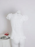 Womens Summer Solid White Ruffle Short Sleeve Blouse