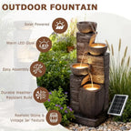 4-Tier Outdoor Water Fountain with Cascading Bowls, Stacked Stones, and LED Lights for Garden, Patio, Deck, and Backyard Decor