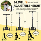 SIMATE 3-Wheel Kids Kick Scooter Ages 3-12, LED Light Wheels, 3 Adjustable Heights, Wide Anti-Slip Deck, Max Load 110 Lbs