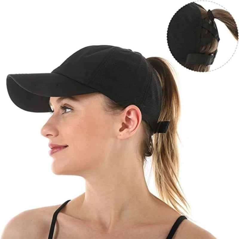 Quick Drying Trucker Hats 1pc Womens Criss Cross Ponytail Baseball Cap Adjustable High Messy Bun Ponycap Unisex Adult