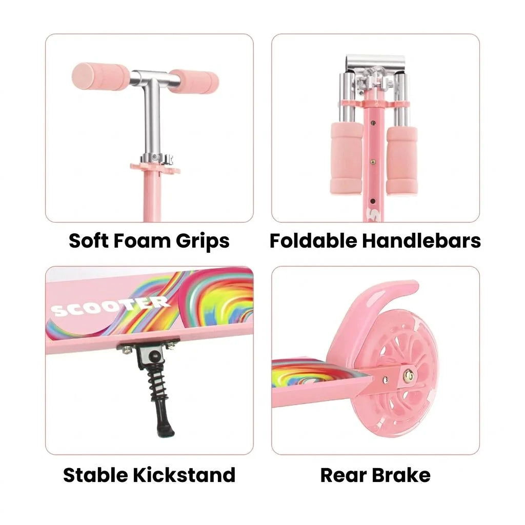 Two Wheel Scooter for for Kids Adults 3-8+,Kick Scooters with Light-Up ABEC-10 Wheels Folding Kick Scooter with 3 Levels Adjustable Handlebar and Rear Brake for Girls Boys,Lightweight