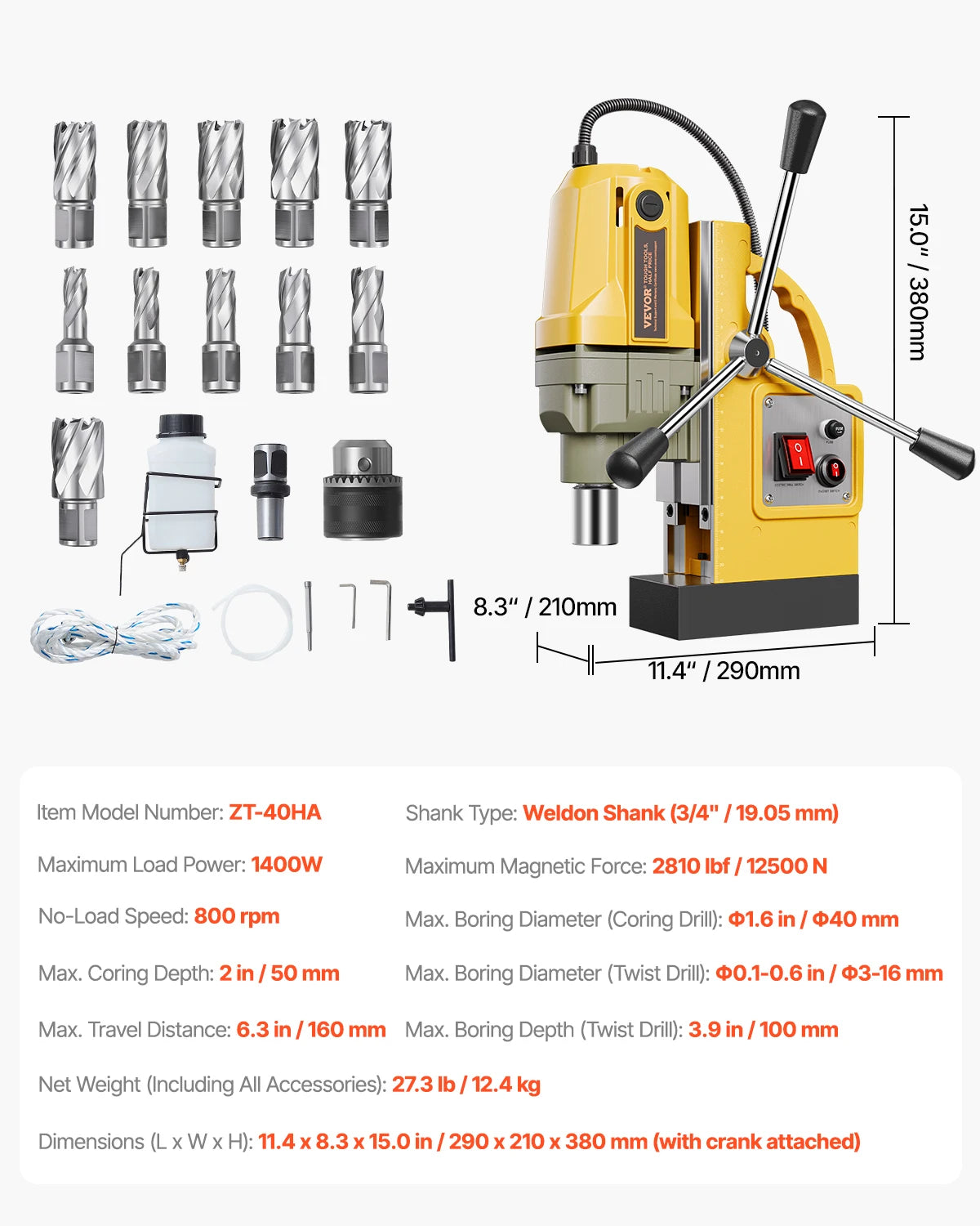 SucceBuy Magnetic Drill Boring Diameter Portable Electric Mag Drill Press Drilling Machine Metal Surface Industrial Improvement