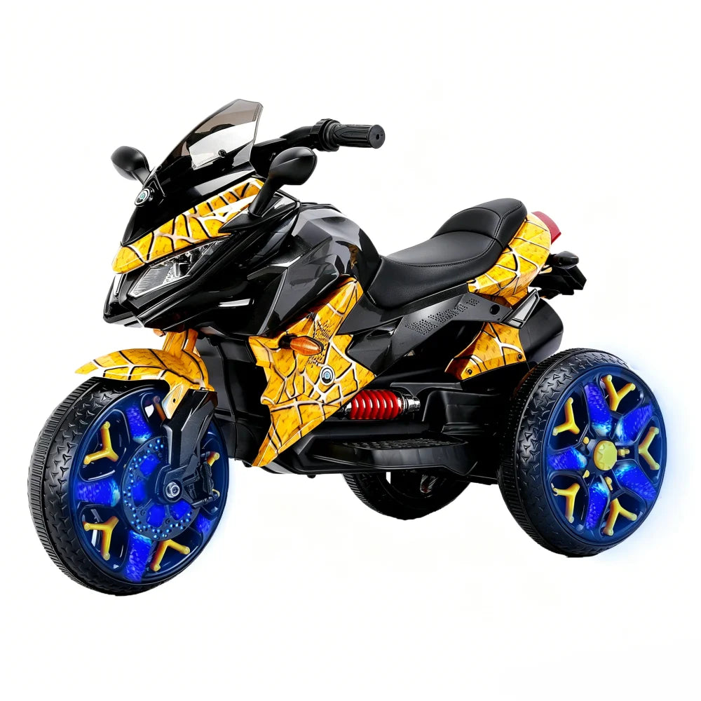 Kids Motorcycle Ride-On Motorcycle 3-Wheels Battery Powered Motorbike  Rechargeable 12 V kids  ride on toy with PU seat Training  Wheels/manual throttle/ drive by hand /Lighting  wheels