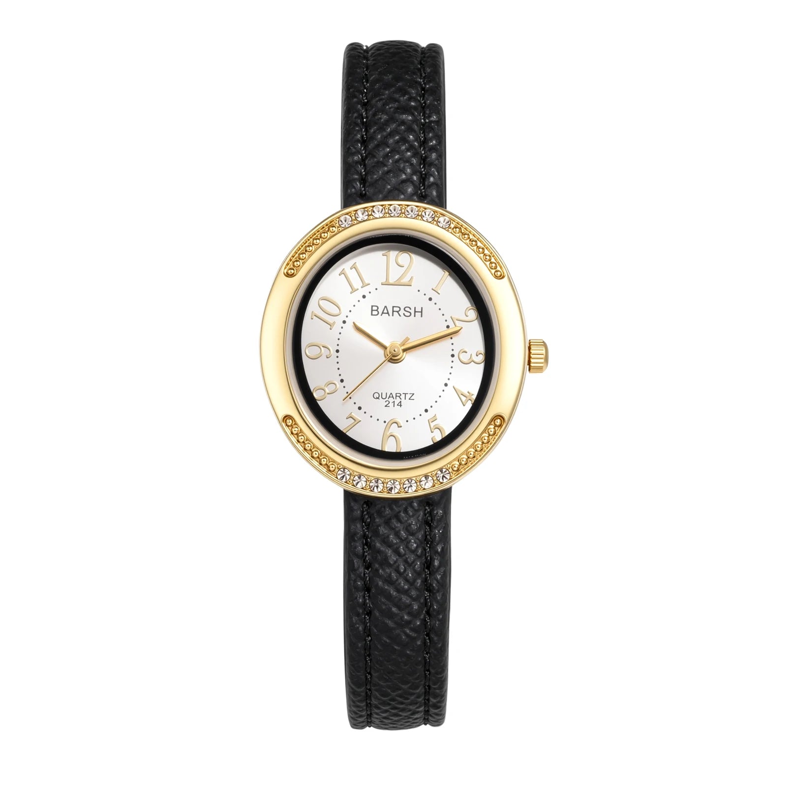 Women's Small Dainty Oval Watch Rhinestone Crystal Studded Bezel PU Leather Band Strap Analog Quartz Wristwatch Arabic Numeral Black Red Dial Vintage Luxury Fashion Mini Cute Ladies Elegant Gift Birthday Christmas All Seasons