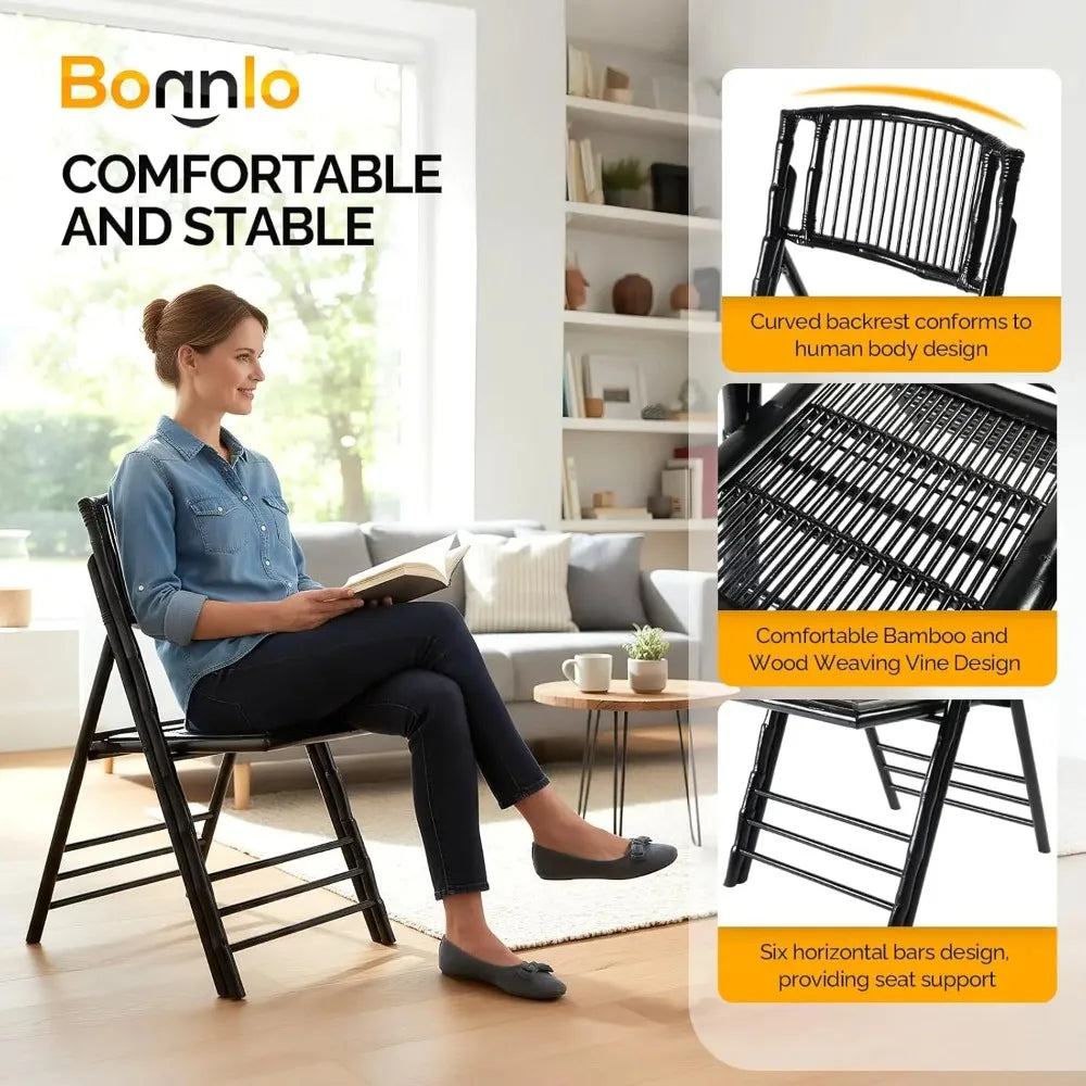 Bamboo Folding Chairs 1/2/4 Pack Foldable Dining Wood Chairs for Outdoor Indoor Garden Patio Lawn Porch Wedding, Customized