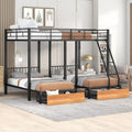 Triple Bunk Bed with Storage, Over Twin Metal Frame, Safety Guardrail & Ladder, Suitable for Kids, Teens, Adults, No Box Spring