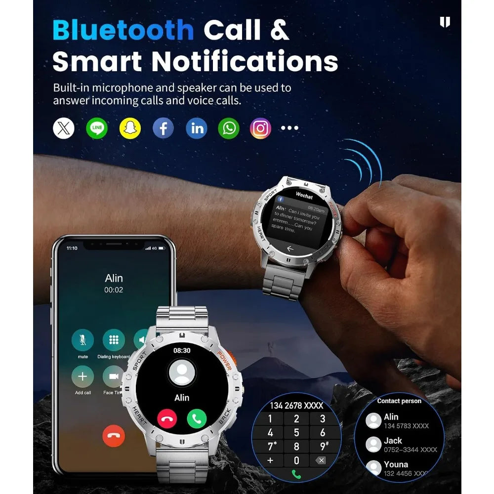Military Smart Watches for Men: 600mAh Battery, 1.43" AMOLED Screen, Heart Rate Monitor, 110+ Sports Modes