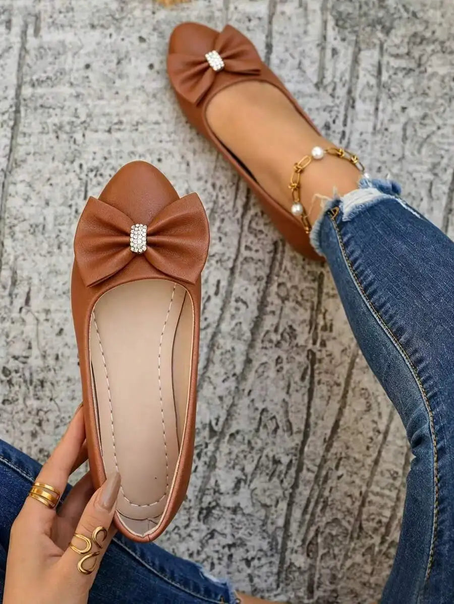 Womens Elegant Bow Flat Loafers, Spring Autumn Comfortable Casual Office Shoes