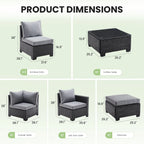 Farini Patio Sectional Sofa Set, Outdoor Furniture with Ottoman, Water/Oil/Stain-Resistant Fabric, Dark Gray Cushion + Gray Wick