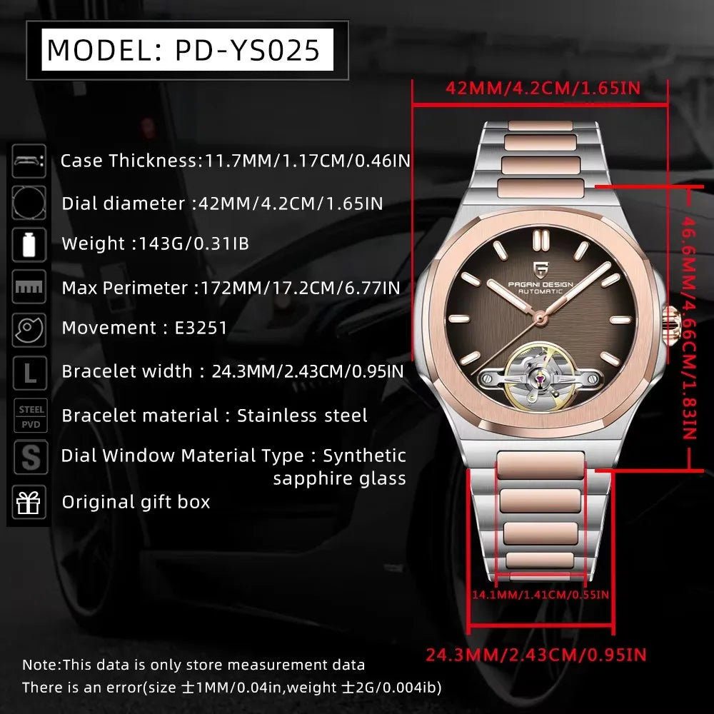 2026 New PAGANI DESIGN Men's Watches Rose Gold Luxury Automatic Watch For Men Tourbillon Mechanical Watch AR Sapphire Clock Gift