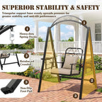 Porch Swing with Stand for Adults - Heavy-Duty Metal, Cushioned, Cup Holders, Adjustable, Easy Assembly