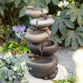 5-Tier Stacked Pebble Outdoor Water Feature with LED Lights and Pump, 24.5 Zen-Style Polyresin Fountain for Garden, Patio, Yard
