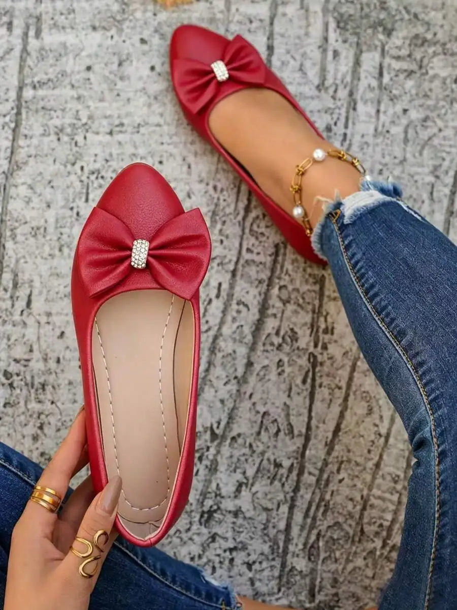 Womens Elegant Bow Flat Loafers, Spring Autumn Comfortable Casual Office Shoes