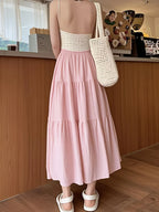 New Fashion High Waist White Long Skirts for Woman Spring Summer Harajuku A Line Cake Skirt Women Elastic Waist Party Midi Skirt