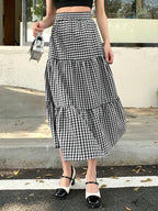 DAZY Women's Plaid Long Skirt,Ruffle Fall Skirts
